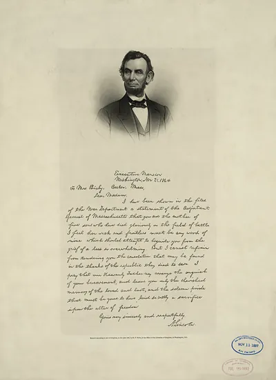 Letter From Abraham Lincoln To Mrs. Bixby With Bust-Length Portrait Of Lincoln