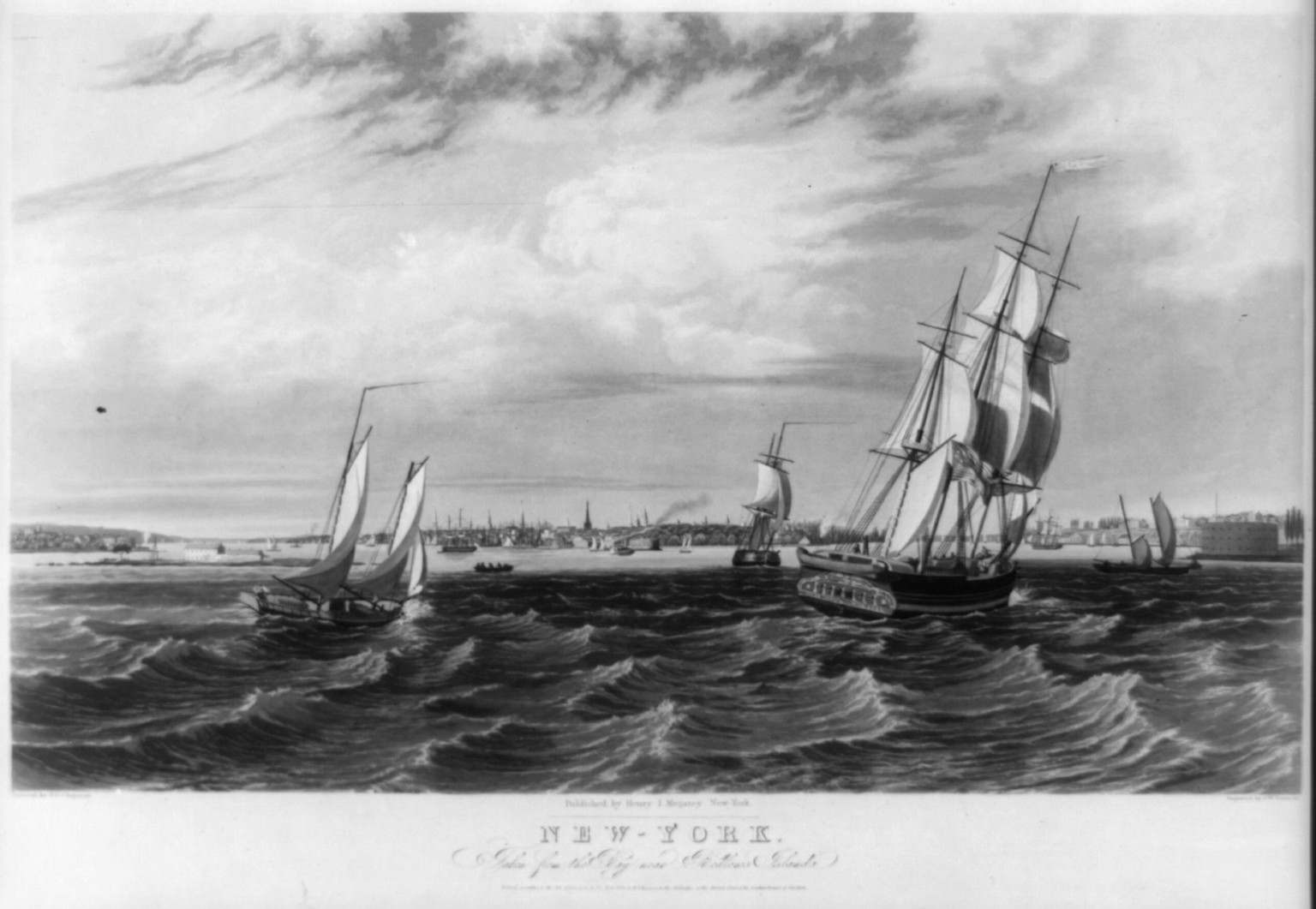 New York, taken from the bay near Bedlows Island, [no date recorded on shelflist card] — historic print