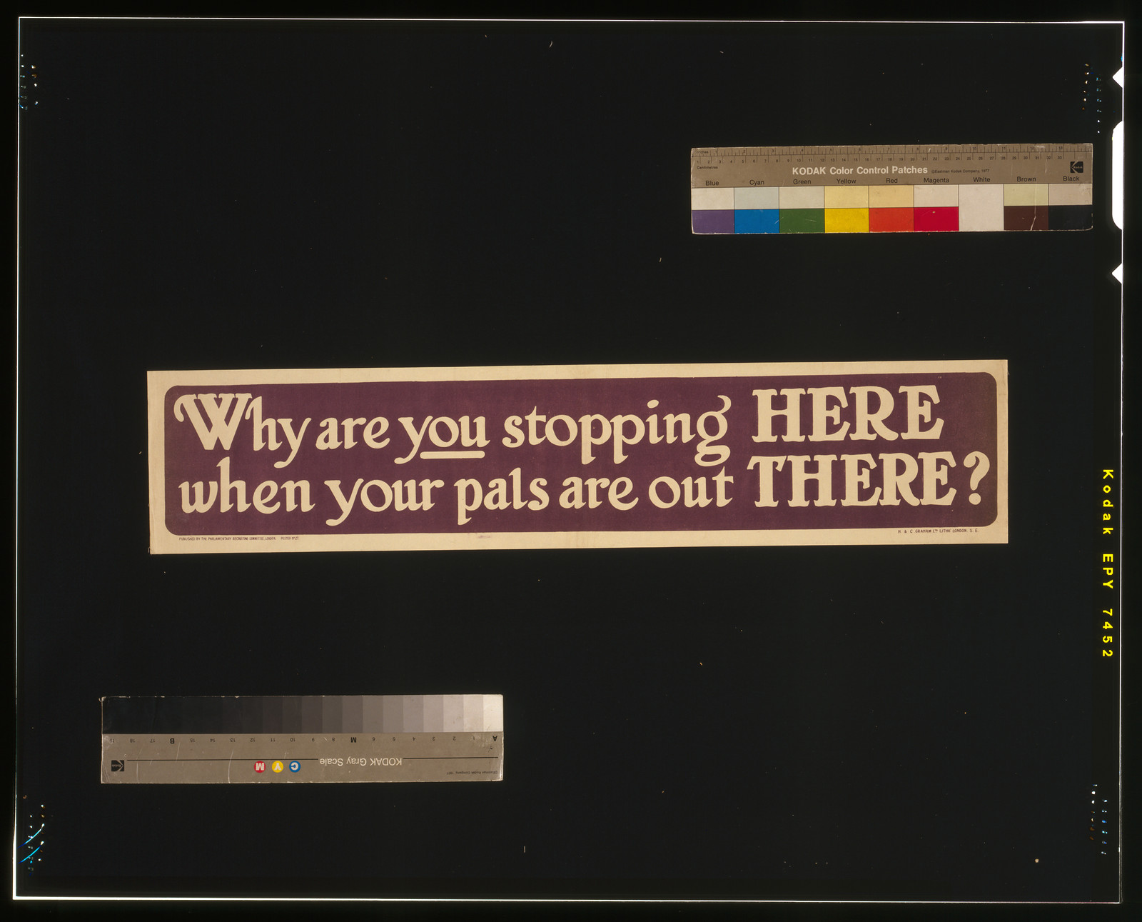 Why are you stopping here when your pals are out there? / H. & C. Graham Ltd. Litho., London, S.E., London : Parliamentary Recruiting Committee, [1915] — vintage poster