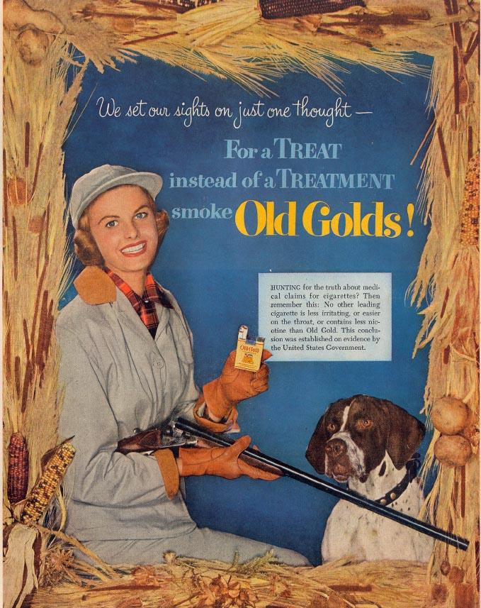 Old Golds cigarette advertisement: For a treat instead of a treatment — historic image