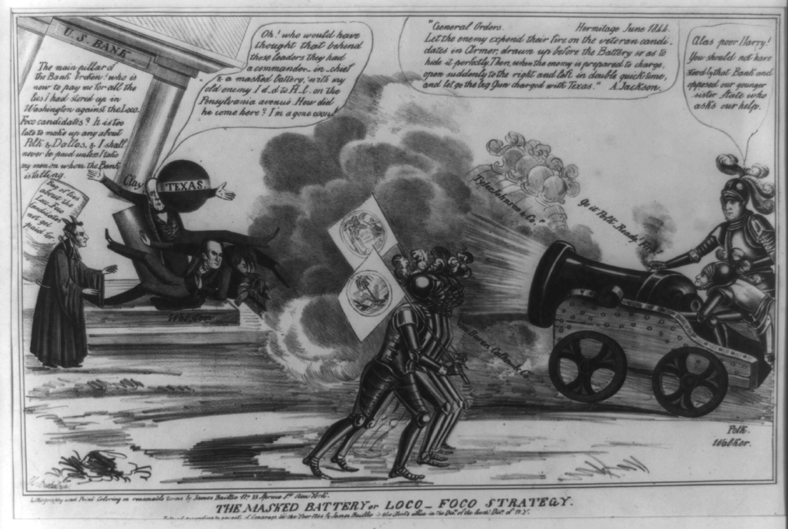 The masked battery or Loco-Foco strategy, 1844 — antique lithograph