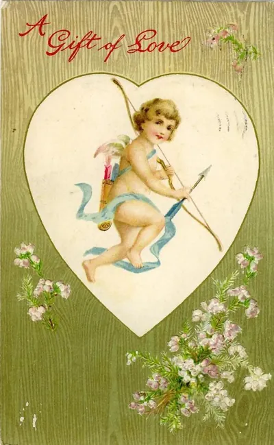 A Gift of Love, Valentine card with cupid in heart