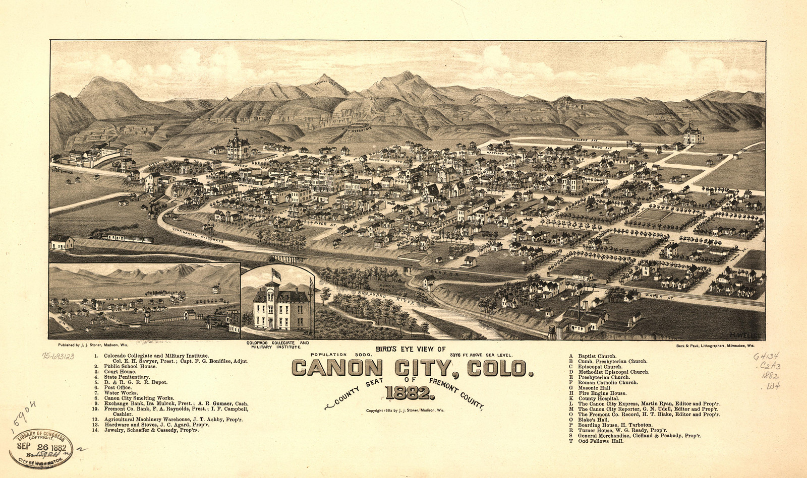 Canon City, Colorado, 1882, 1882 — antique map