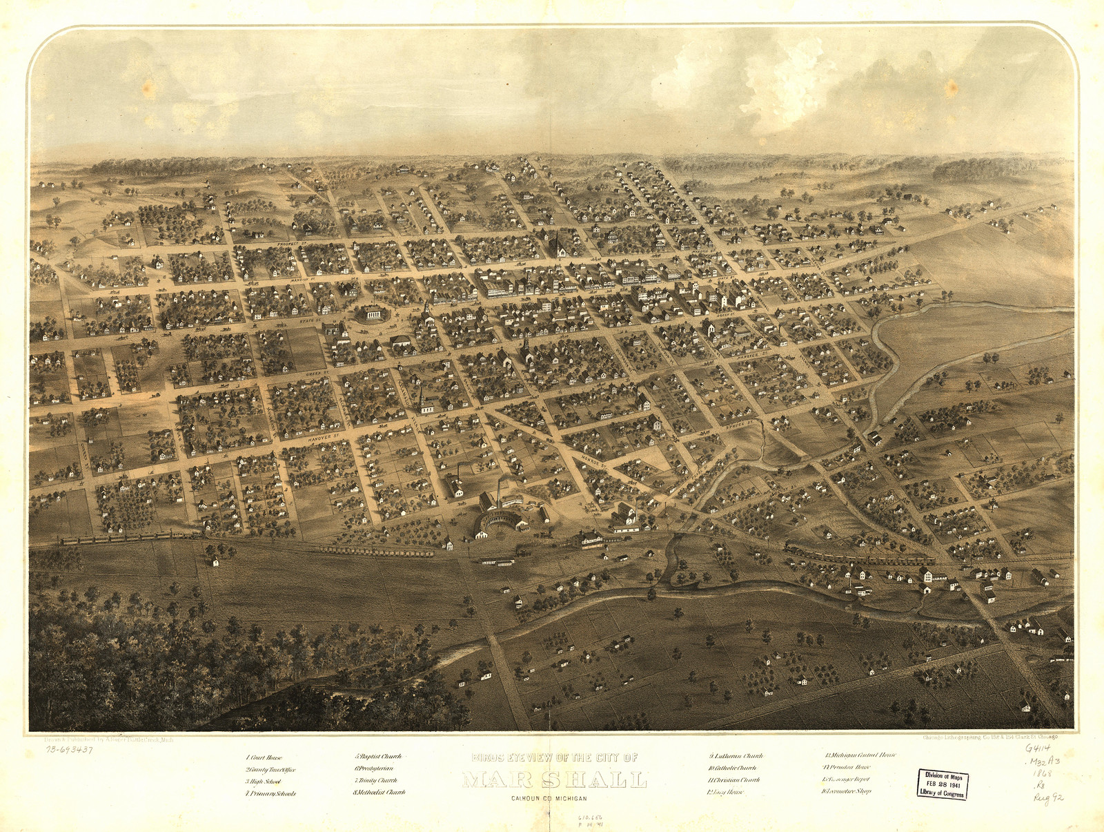 Marshall, Michigan, 1868, 1868 — antique map