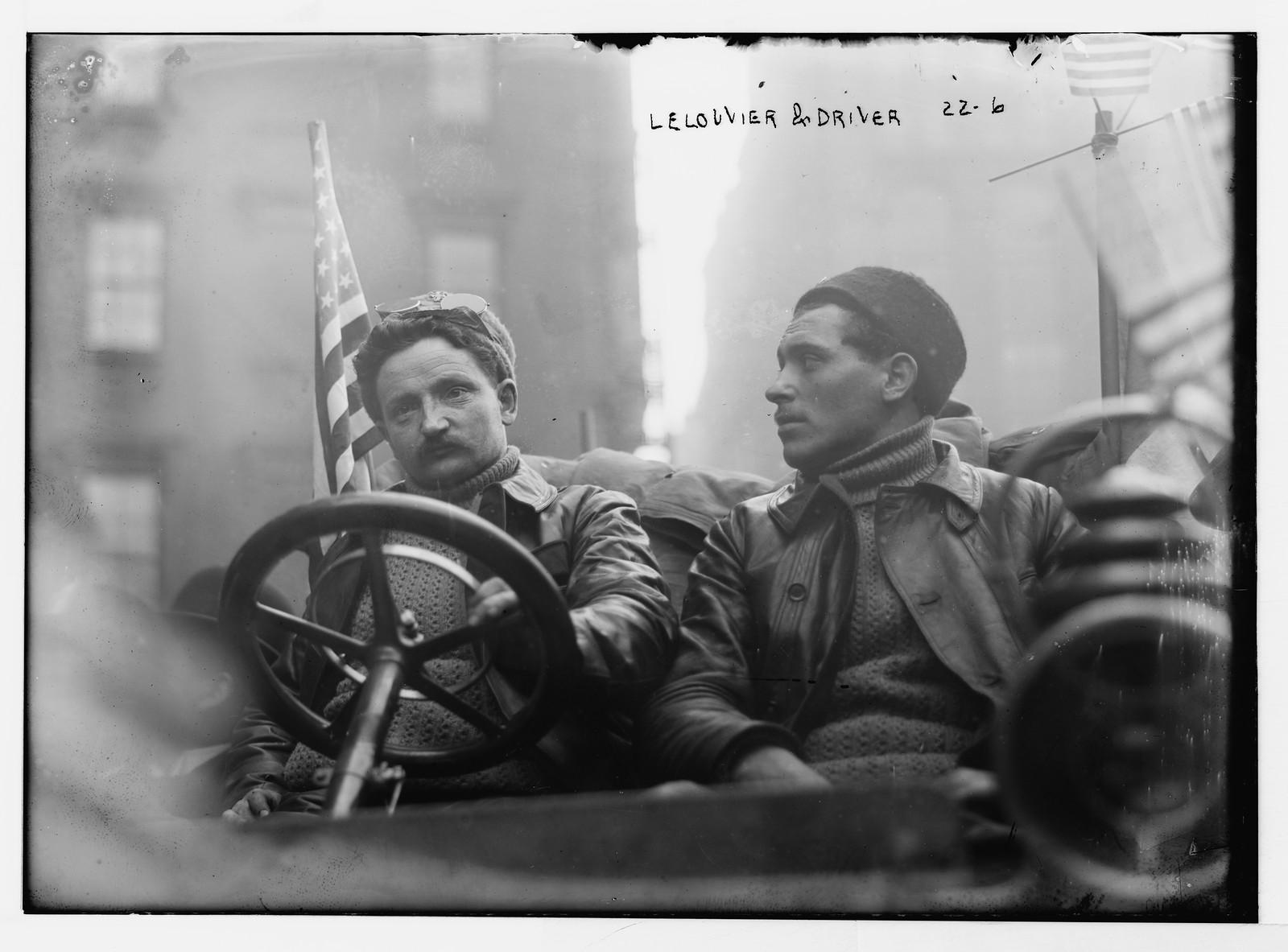 New York - Paris - Lelouvier and driver, 1908 — historic photograph