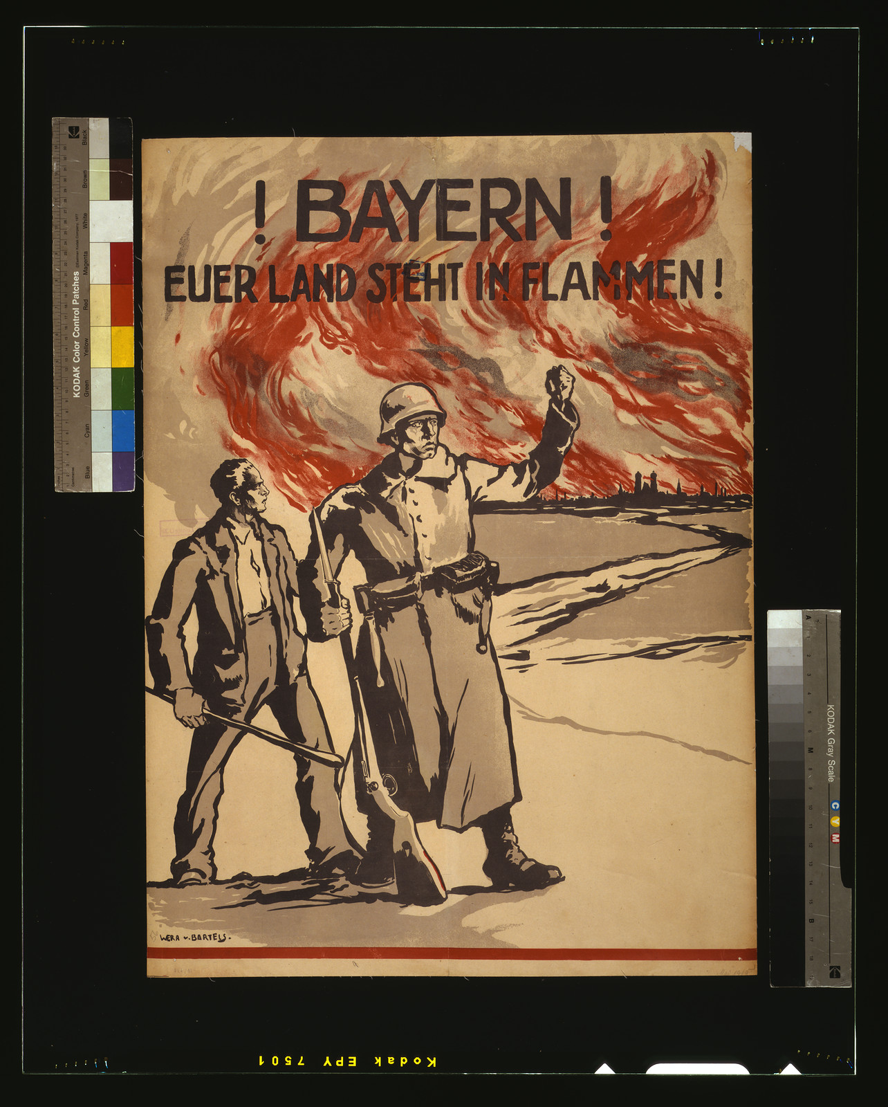 Bayern! Euerer Land steht in Flammen! / Wera v. Bartels., 1919 — vintage poster