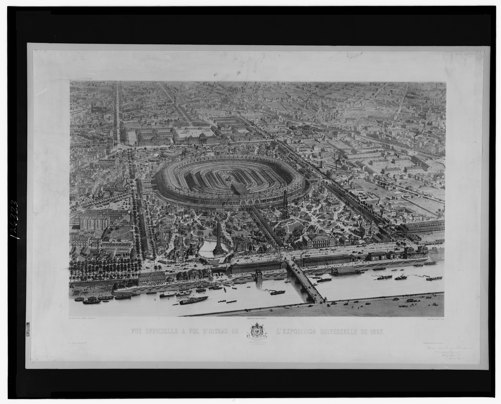 Vue officielle a vol d'oiseau de l'exposition universelle de 1867 / Eug. Cicéri et Ph. Benoist del & lith. ; imp. Lemercier & Cie., Paris., Berlin : verlag von Goupil & Co. ; Paris : publié par Goupil et Cie ; New York : published by M. Knoedler, 1867. — antique lithograph