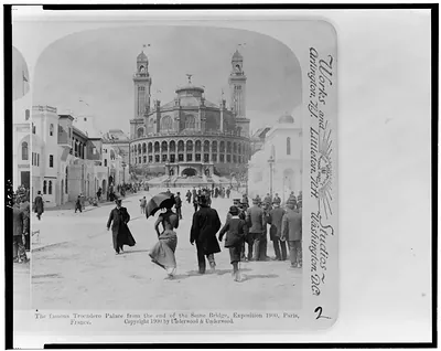 The famous Trocadero Palace from the end of the Seine Bridge Exposition 1900 Paris France