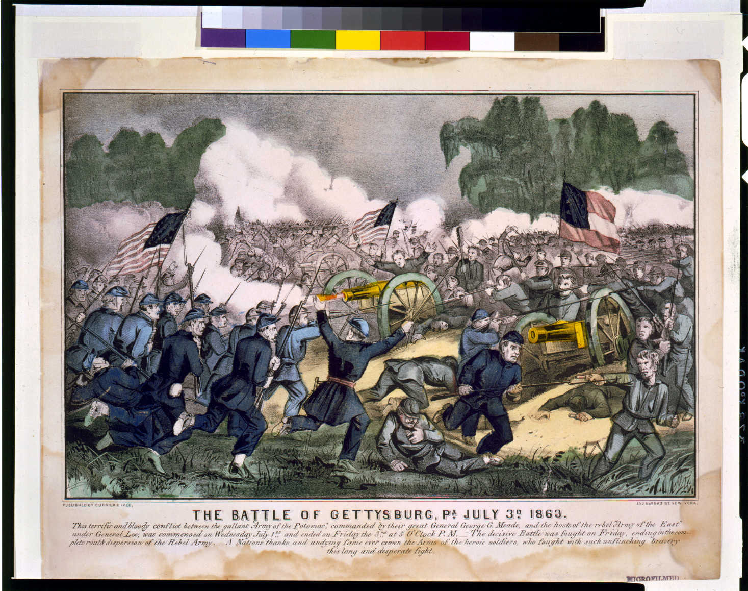 The battle of Gettysburg, Pa. July 3d. 1863, New York : Published by Currier & Ives, [1863?] — antique lithograph