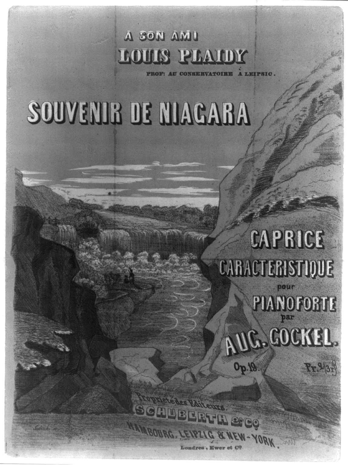 Souvenir de Niagara; Caprice caracteristique pour pianoforte par Aug. Gockel, Op. 19 / Tucksch, sc., Hambourg ; propriete es editeurs Schuberth & Co., [between 1850(?) and 1900(?)] — antique lithograph