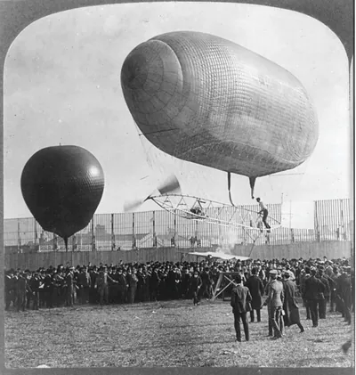 The California Arrow" starting with aeronaut Knabenshue in its first successful flight at the St. Louis World's Fair"