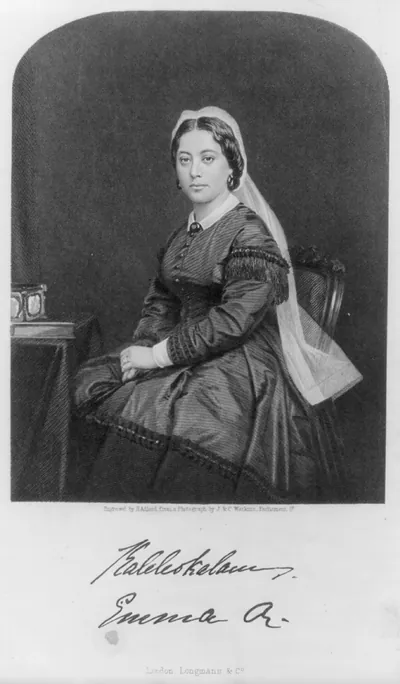 [Emma, Queen of Sandwich Islands, 1836-1885, three-quarters length, seated, facing left]