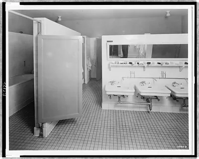 [Bathroom in Hillcrest Children's Center, 4123 Nebraska Ave., N.W., Washington, D.C.] / photo by Schutz, Washington, D.C.