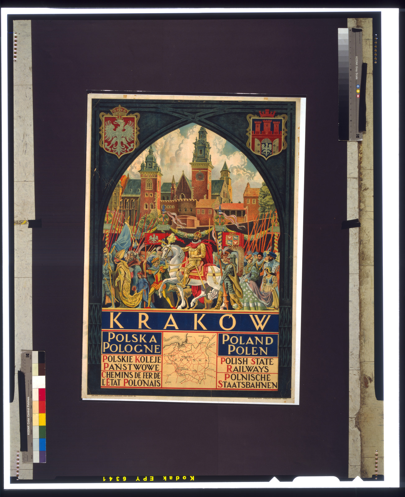 Kraków, Polska--Polskie koleje państwowe / Zygmunta Kamińskiego 1926., Warszawie; Krak. : Zakl. Graf. E. i Dra. K. Koziańskich, 1926. — vintage poster