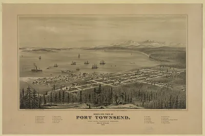 Bird's eye view of Port Townsend, Puget Sound, Washington Territory. From the north-east. 1878 / drawn and published by E.S. Glover, Portland, Oregon ; A.L. Bancroft & Co., lith., San Francisco, Cal.