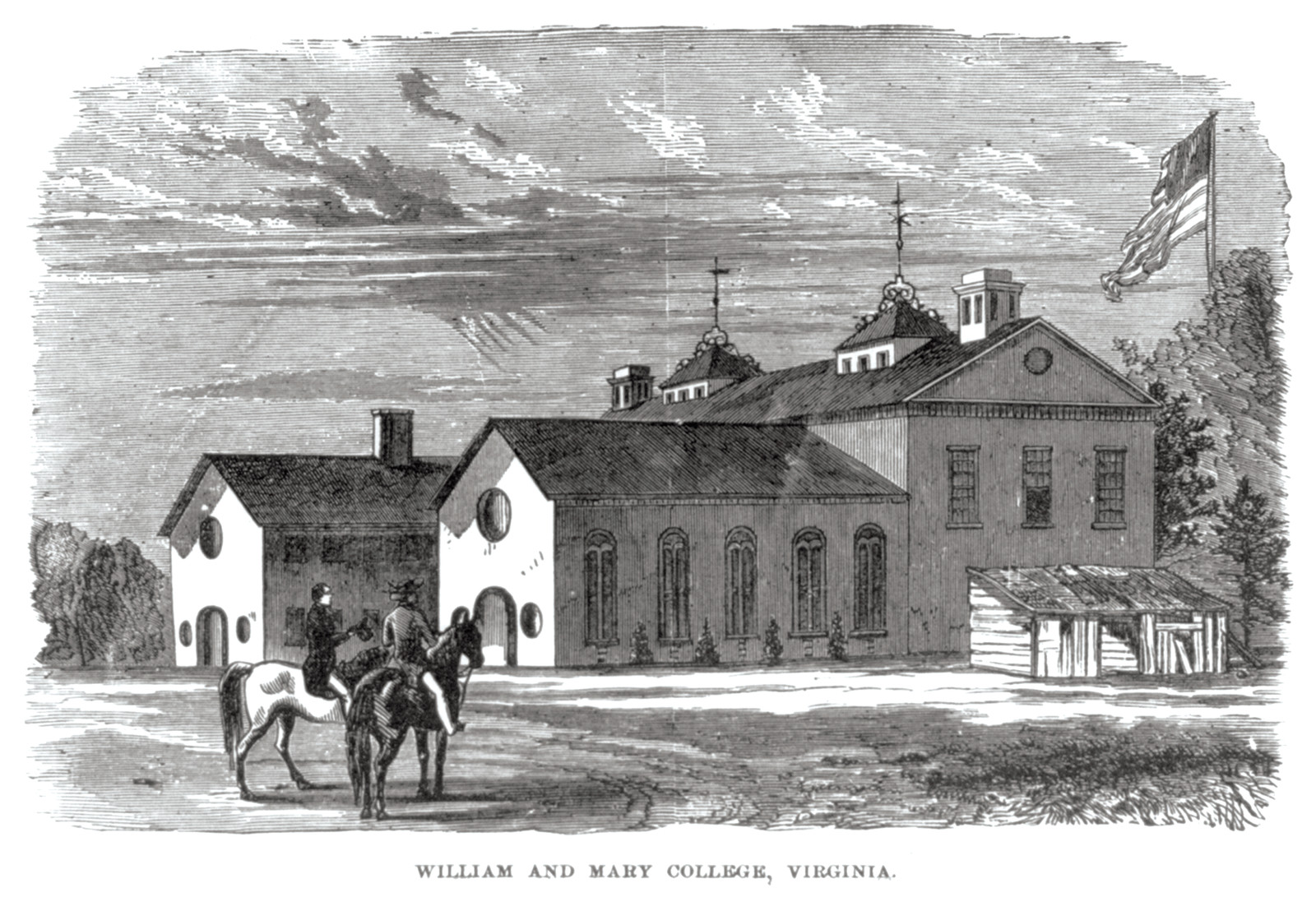 William and Mary College, Williamsburg, Virginia — antique engraving