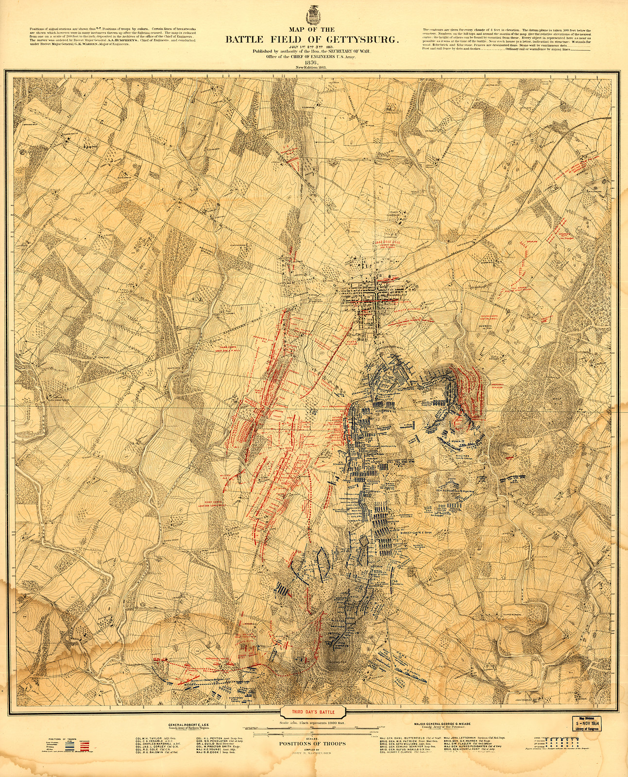 Map of the Battle Field of Gettysburg, July 1st-3rd 1863 — antique map