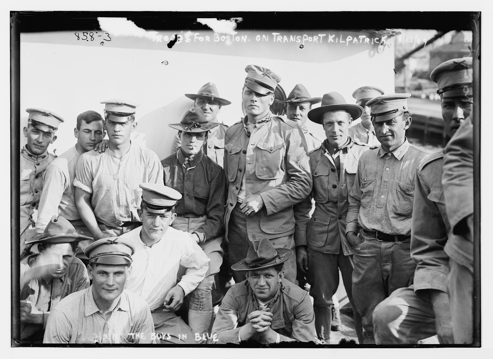 The Boys in Blue - troops for Boston aboard U.S. Army Transport Kilpatrick, 8/13/09. — historic photograph