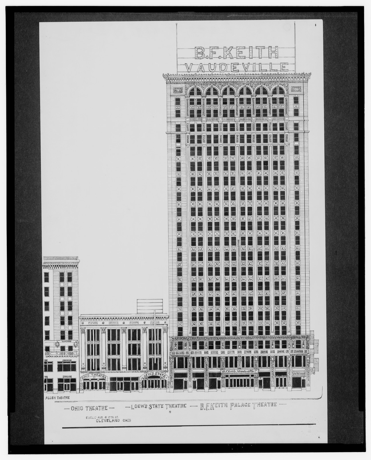 [Allen Theatre, Ohio Theatre, Loew's State Theatre, and B.F. Keith Palace Theatre, Euclid Ave. and 17th St., Cleveland, Ohio], And Engineering (ADE) Drawings — vintage poster