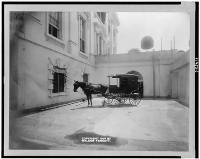 [Horse drawn delivery wagon at entrance of White House kitchen]