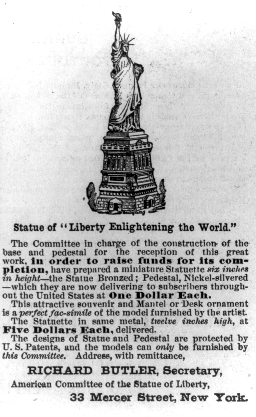Statue of Liberty Enlightening the World"", 1885 July. — antique engraving