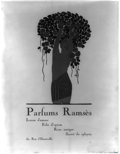 [French perfumes advertisements, with Art Nouveau illus: Parfums Ramses"]"