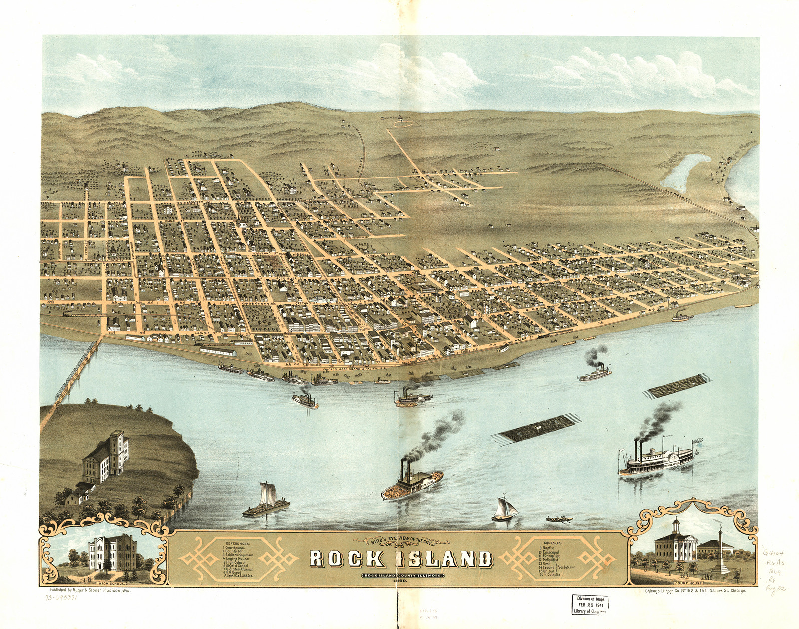 Rock Island, Illinois, 1869, 1869 — antique map