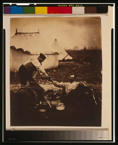 His day's work over" Lieut.-Colonel Hallewell and servantLieut. Coll. Hallewell his days work over"