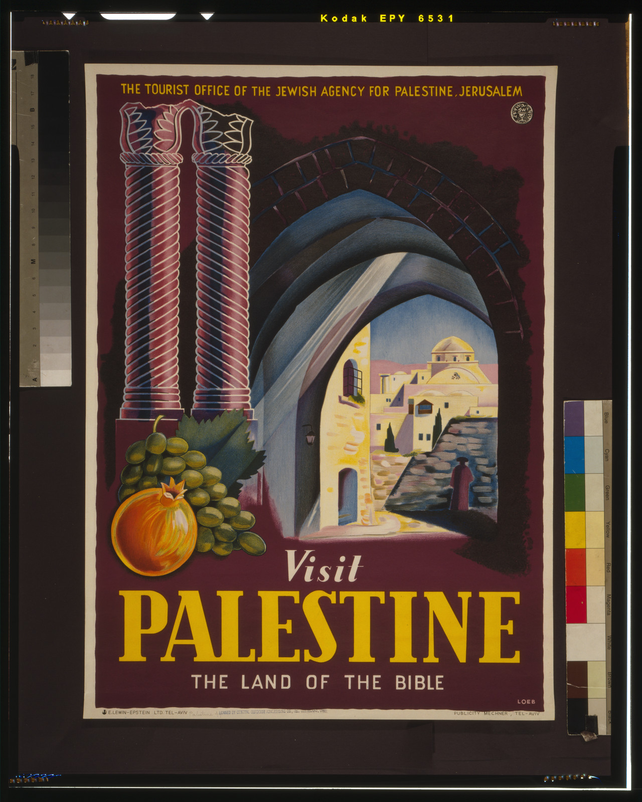 Visit Palestine - the land of the Bible / Loeb., Tel-Aviv : E. Lewin-Epstein Ltd., [1947] — vintage poster