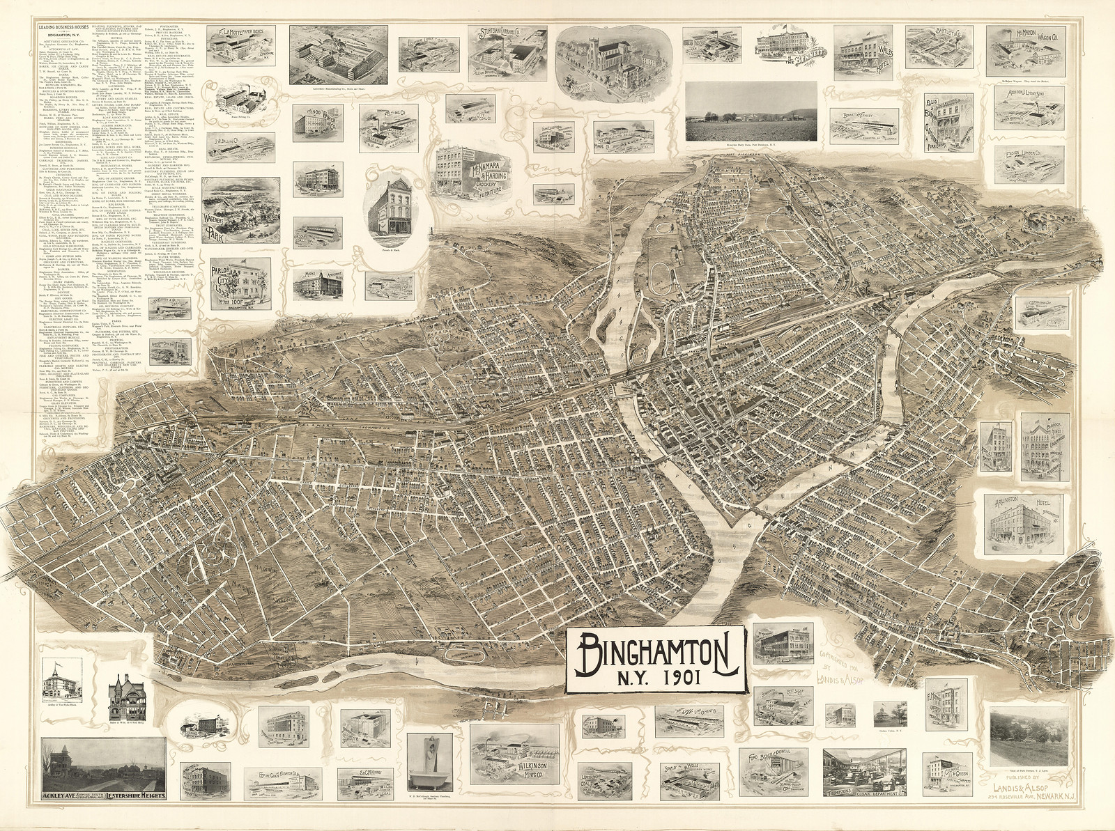 Bird's-eye panoramic map of Binghamton, N.Y., 1901, 1901 — antique map