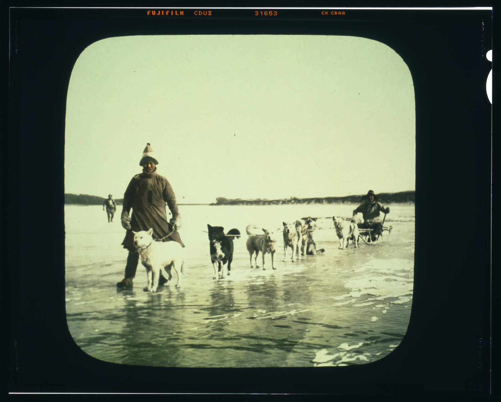 Goldi men with dog sled on Amur River, 1895 Nov. — historic image