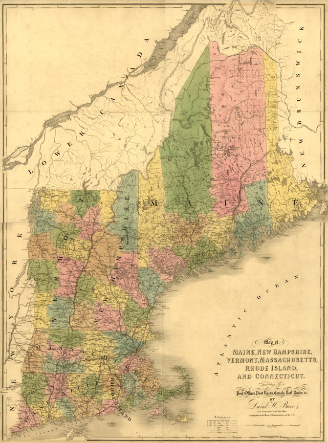 Map of Maine, New Hampshire, Vermont, Massachusetts, Rhode Island, and Connecticut — antique map