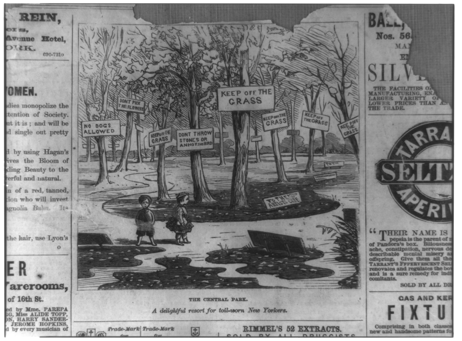 The Central Park. A delightful resort for the toil-worn New Yorkers, 1869 June 19. — antique engraving