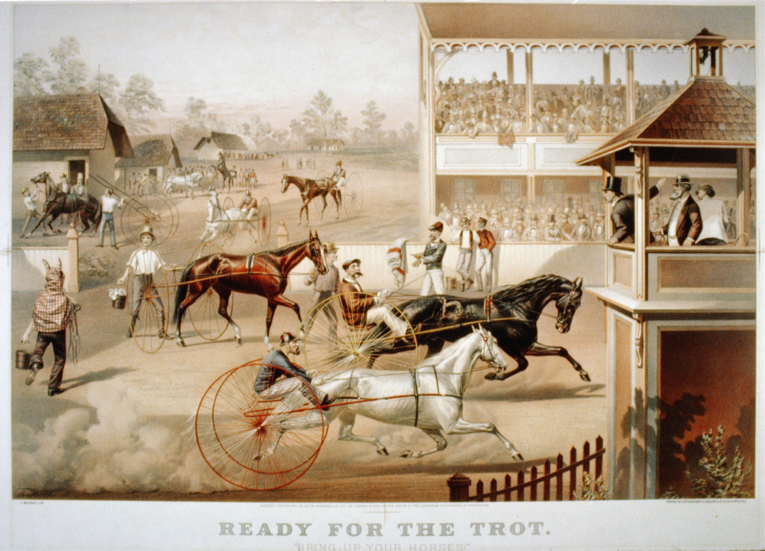 Ready for the trot: bring up your horse!"", New York : Published by Currier & Ives, c1877. — antique lithograph