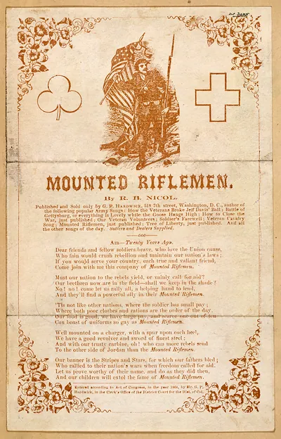 Mounted Riflemen, by R. B. Nicol, sheet music broadside
