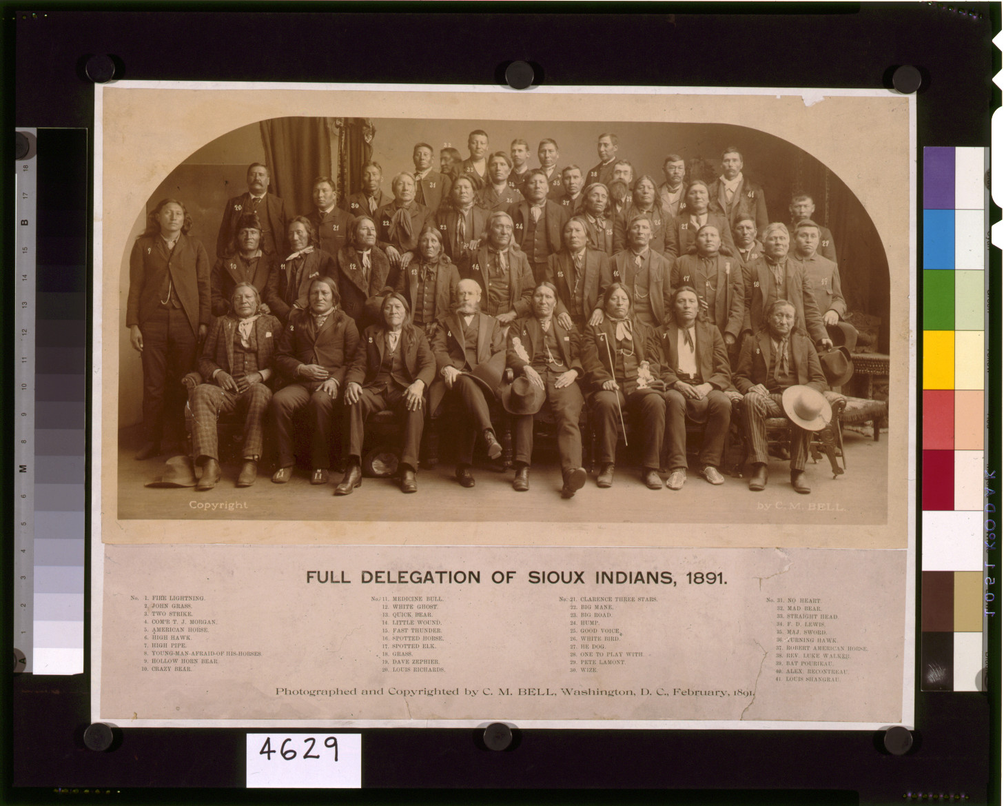 Full delegation of Sioux Indians, 1891 / photographed and copyrighted by C.M. Bell, Washington, D.C., February, 1891., 1891 Feb. — historic photograph