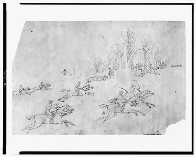 [Horseracing at steeplechase, spectators in background]