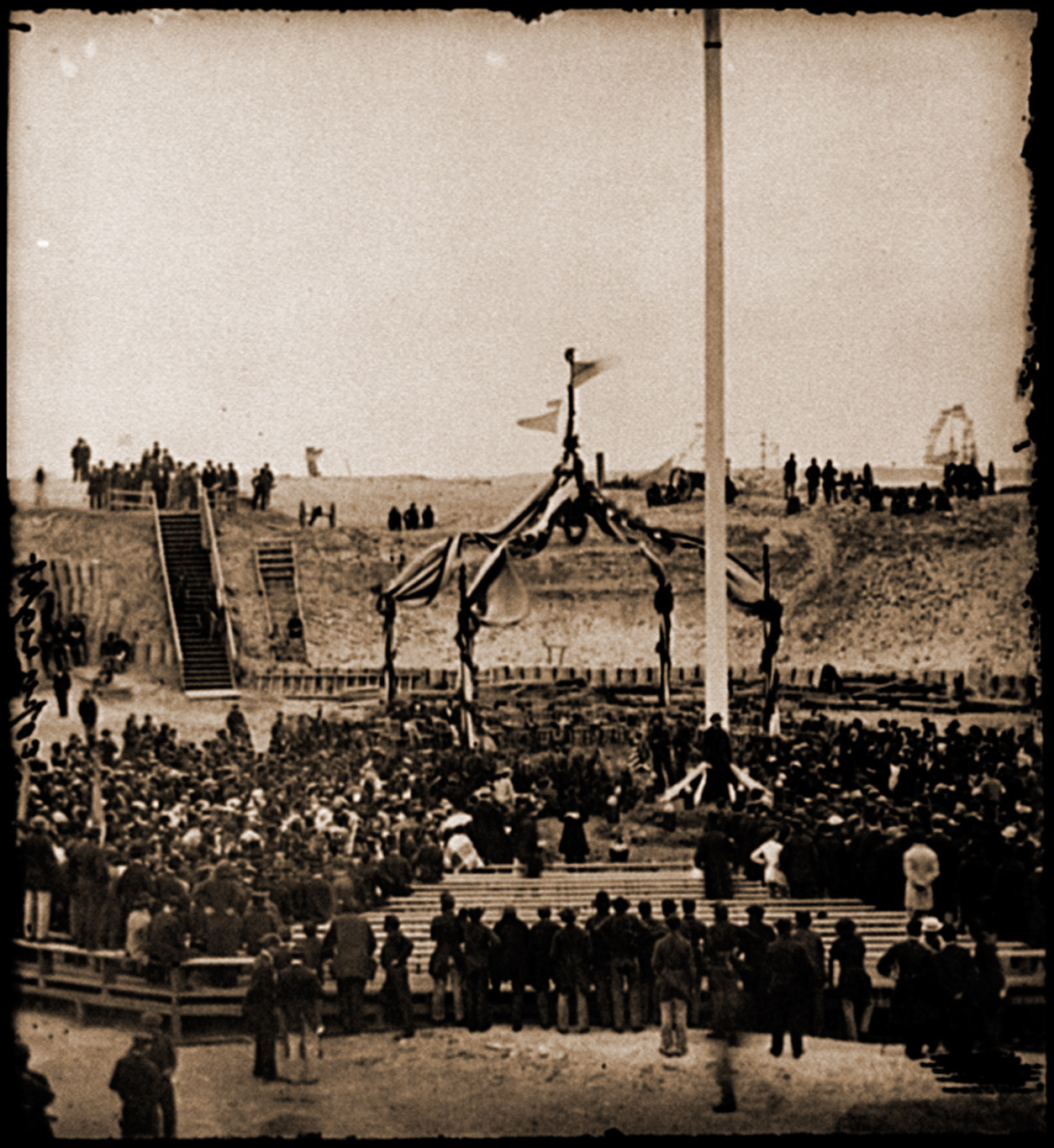Charleston S.C. Crowd inside Fort Sumter; another view, 1865 — historic photograph