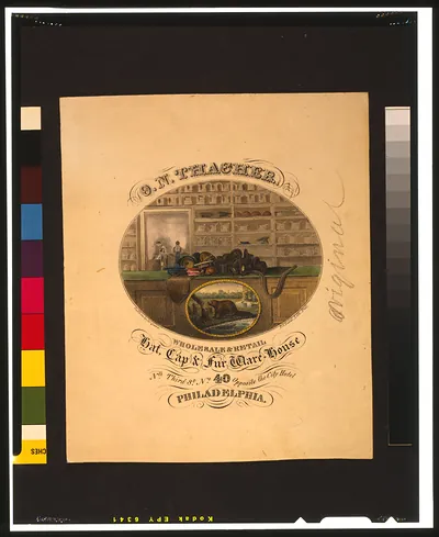 O.N. Thacher, Hat, Cap & Fur Ware-House Wholesale & retail / on stone by Jas. Queen. ; P.S. Duval, Lith. Phil.
