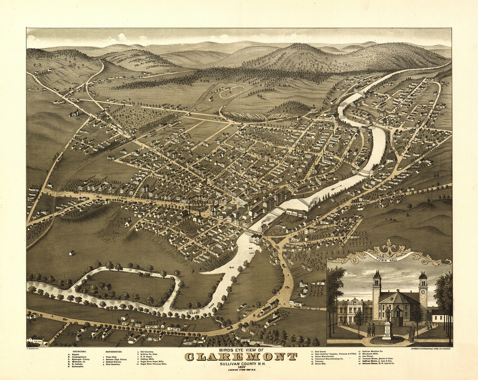 Claremont, New Hampshire, 1877, 1877 — antique map