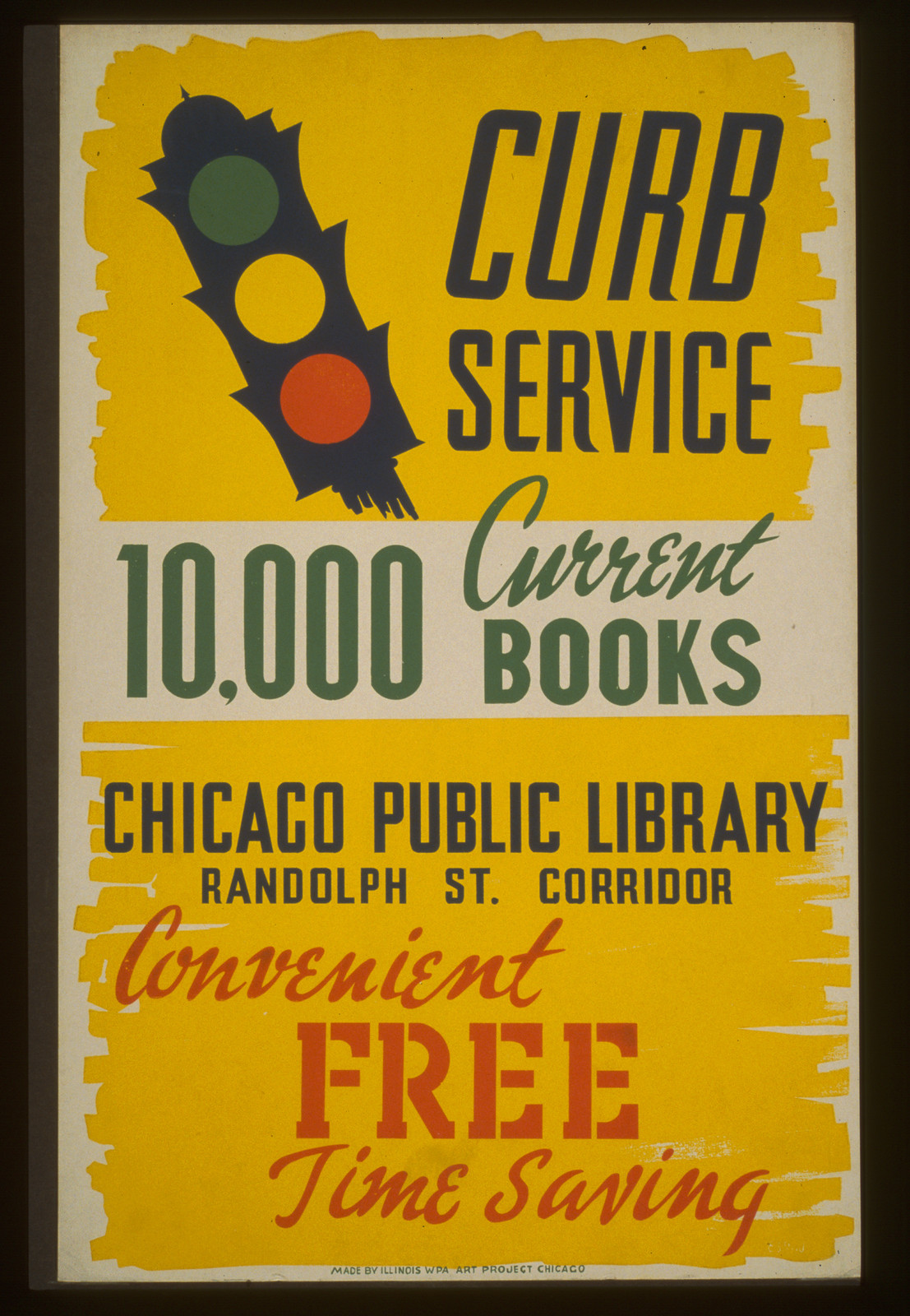 Curb service 10000 current books - convenient free time saving (S) Chicago Public Libra, 1936 — vintage poster