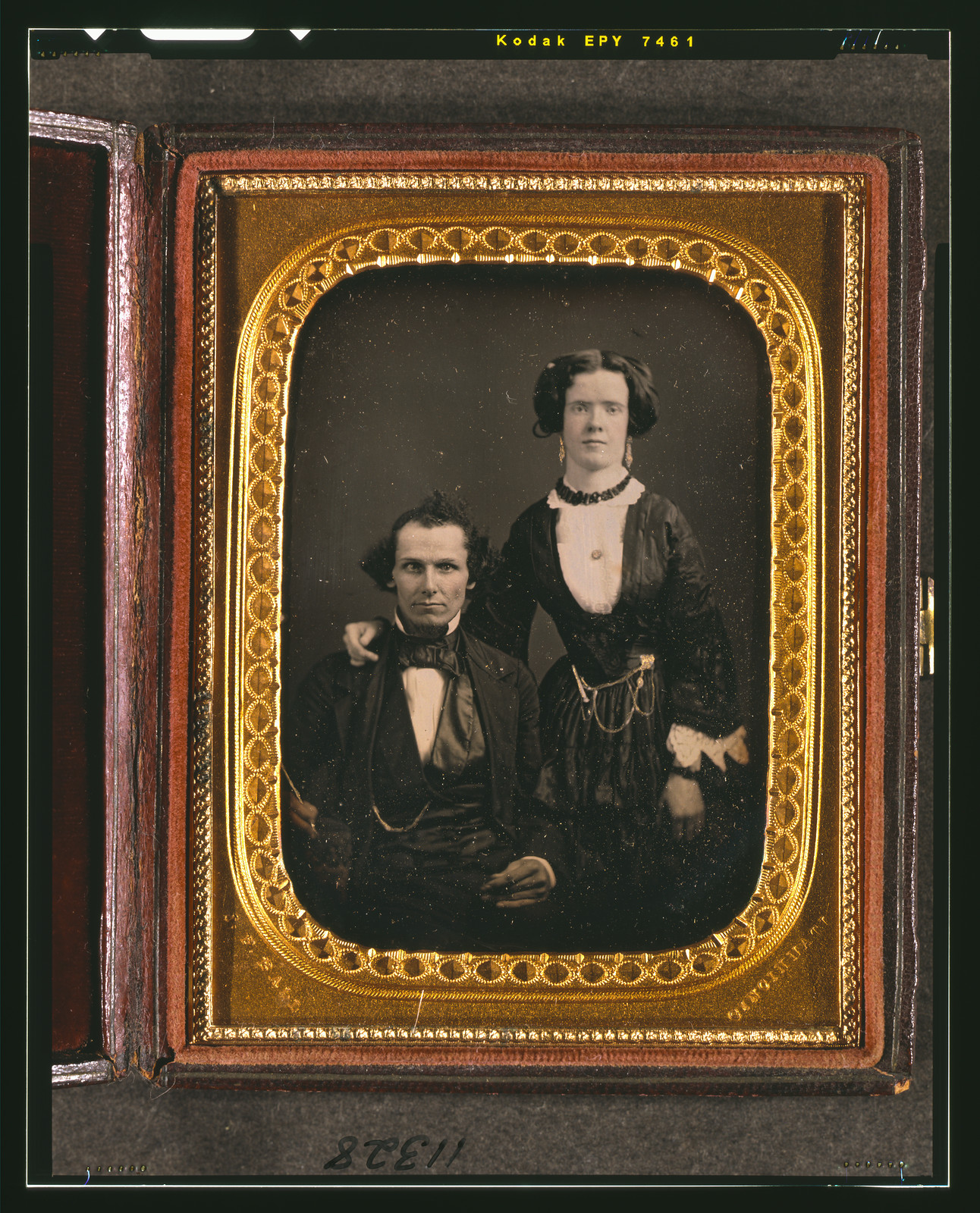 [Unidentified couple, man seated and woman standing], [between 1847 and 1860] — historic photograph