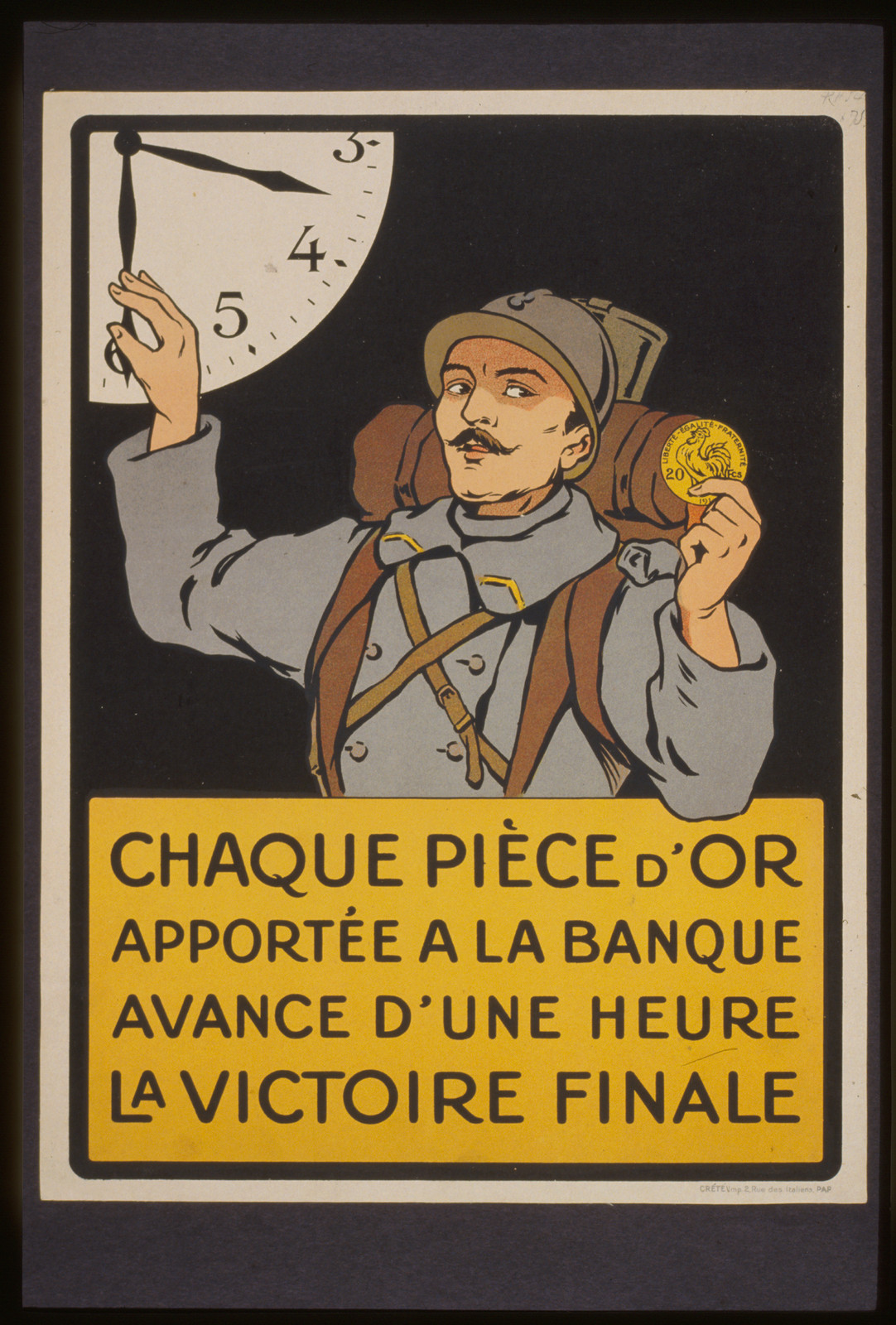Chaque pieacutece dor apporteacute aacute la banque avance dune heure la victoire finale, 1914 — vintage poster