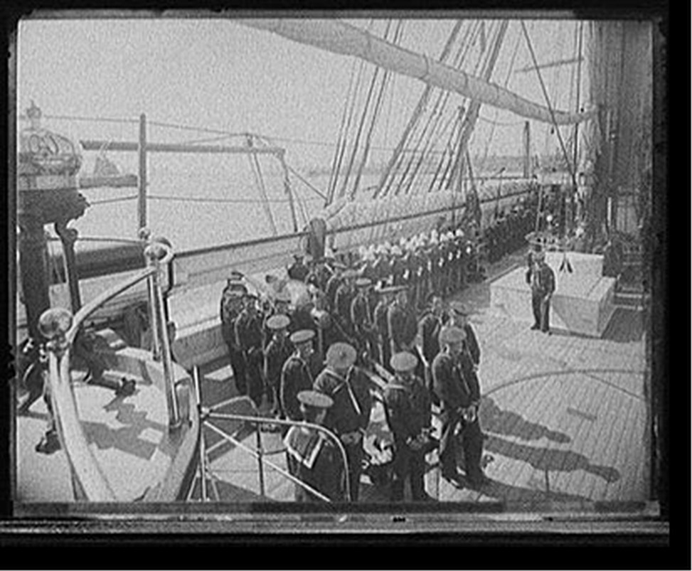 U.S.S. Kearsarge, Sunday morning services, [between 1890 and 1894] — historic photograph