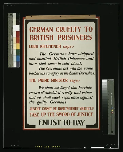 German cruelty to British prisoners. Justice cannot be done without your help. Take up the sword of justice. Enlist to-day / printed by Hudson & Son, Birmingham and London.