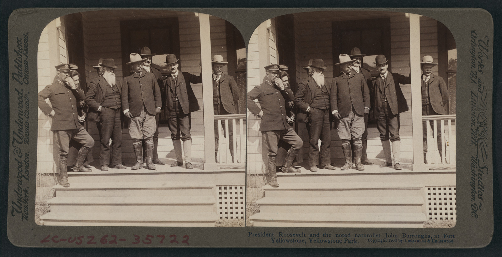 President Roosevelt and the noted naturalist John Burroughs, at Fort Yellowstone, Yellowstone Park — historic image