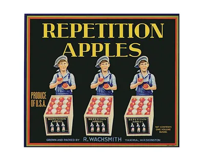 Repetition Apples crate label with three boys