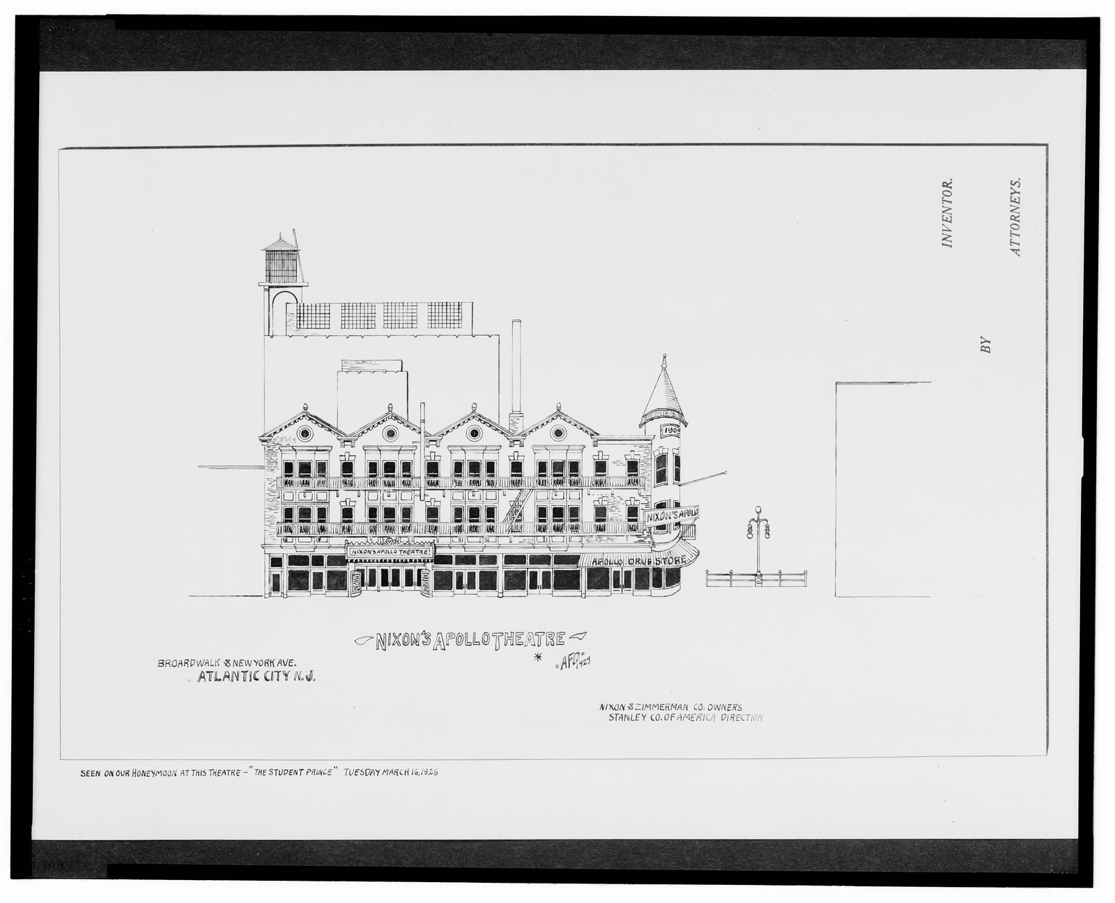 [Nixon's Apollo Theatre, Boardwalk and New York Ave., Atlantic City, New Jersey] / AFD 1929., And Engineering (ADE) Drawings — vintage poster
