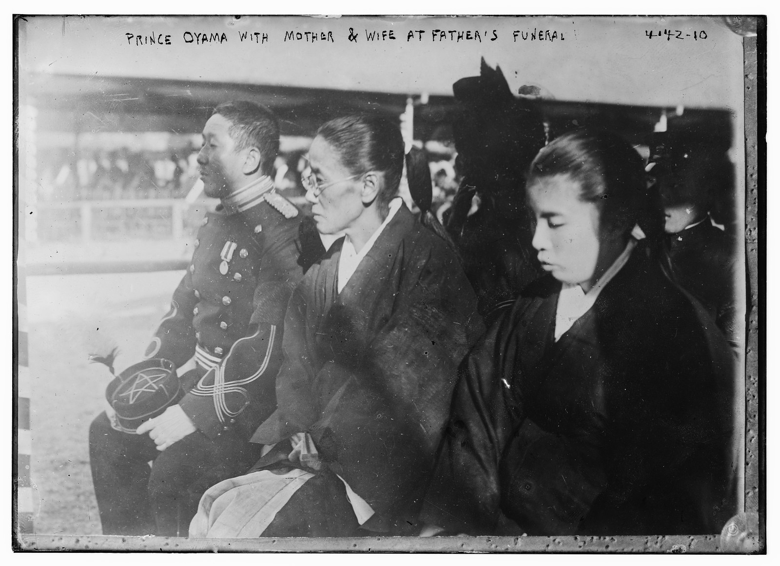 Prince Oyama with mother & wife at father's funeral, n/a — historic photograph