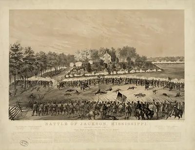 Battle of Jackson, Mississippi--Gallant charge of the 17th Iowa, 80th Ohio and 10th Missouri, supported by the first and third brigades of the seventh division / sketched by A.E. Mathews, 31st Reg., O.V.I.